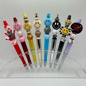 Beaded Silicone Focal Bead Pen Character Smiley Face True Crime Junkie